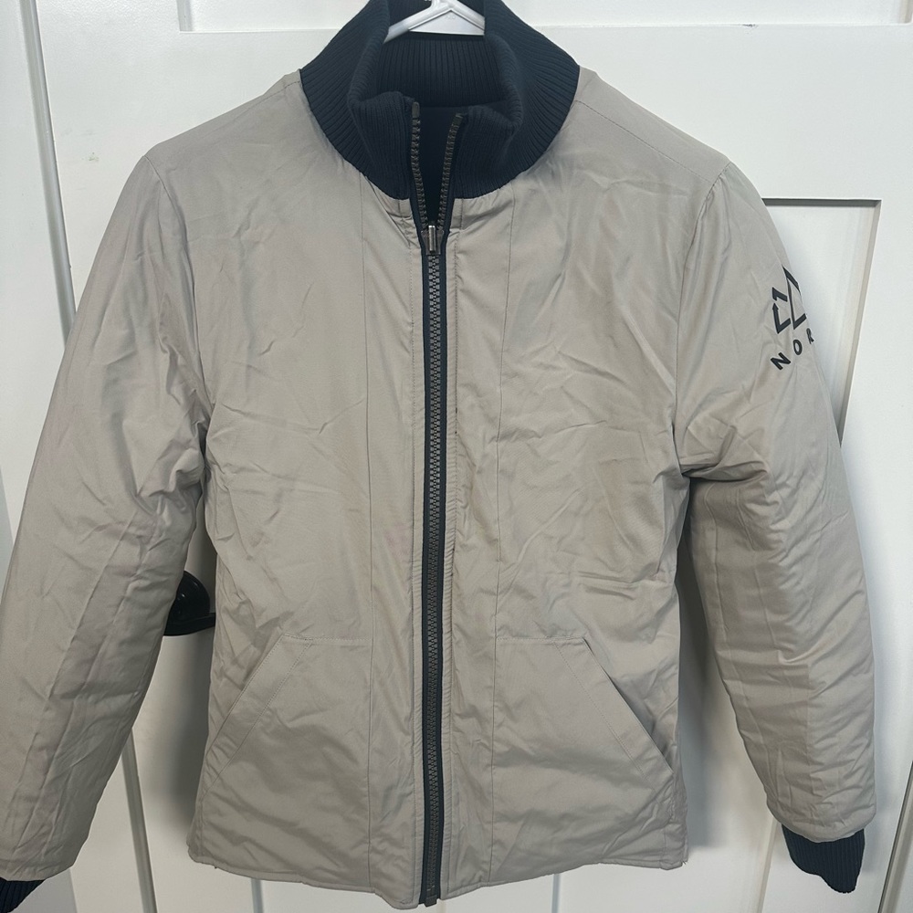 Norden winter jacket. Navy/sand reversible. Size XS.